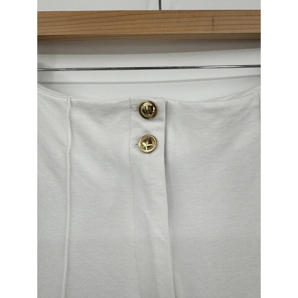 Michael Michael Kors White Knit Cropped Kick Flare Pants 8 Pintuck Front Seam
